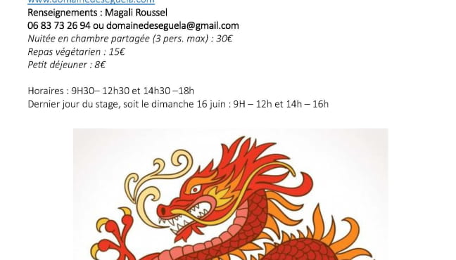 ((ANNULÉ)) Stage de Qi Gong du dragon rouge, mille mains... Du 14 au 16 juin 2024